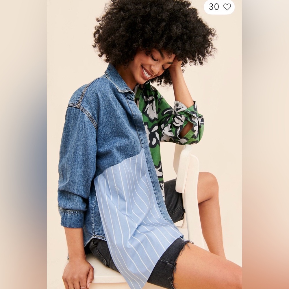 Oversized Patchwork Button Down Shirt. Sz S - image 3